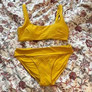 Aerie yellow bikini square neck size m